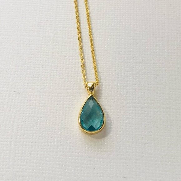 Gold Plated Swiss Blue Quartz Teardrop Pear Shape Necklace - Picture 5 of 9